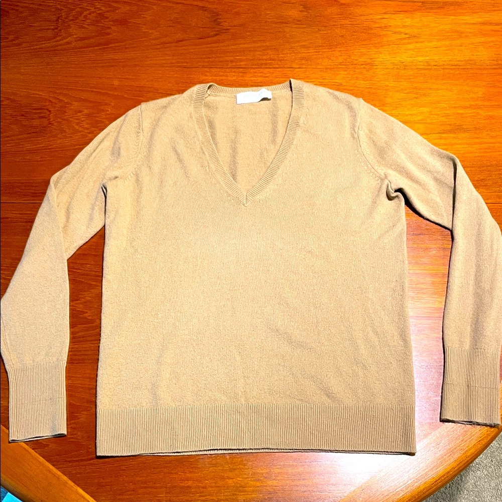 Everlane cashmere tan brown v-neck sweater size Small